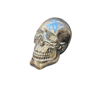 Sculptural Metallic Silver Carved Skull Specimen Accent