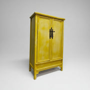 Vintage-Style Distressed Yellow Chinese Wedding Cabinet