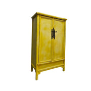 Vintage-Style Distressed Yellow Chinese Wedding Cabinet
