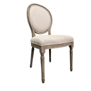 Louis XVI Style Weathered Natural Wood Oval Back Cream Dining Chair