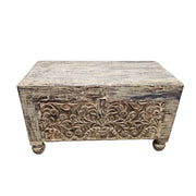 Hand-Carved Vintage Wooden Trunk with Distressed Finish
