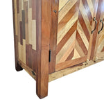 Artisanal Mixed Timber Chevron Parquet Solid Wood Sideboard