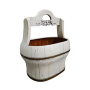 Rustic Shabby Chic Distressed White Wooden Barrel Basket