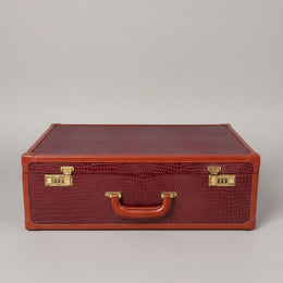 Croc-Embossed Burgundy Faux Leather Briefcase Case