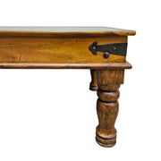 Grounded Indian Style Solid Timber Coffee Table with Inset Hand Painted Ceramic Tiles