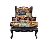 THE One Patchwork Velvet Black Wood Wingback Armchair