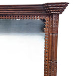 Stately Tramp Art Style Carved Wood Overmantel Mirror
