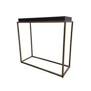 Marina Home Industrial Brass Frame and Black Faux Leather Tray Console Table