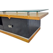 Streamlined Floating Glass Top Oak and Matte Black Media Console