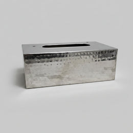 Modern Hammered Silver Metal Tissue Box Holder