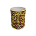 Mediterranean Style Yellow and Ochre Red Hand Painted Ceramic Cylindrical Vase