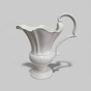 French Provincial White Glazed Scalloped Ceramic Pitcher Vase