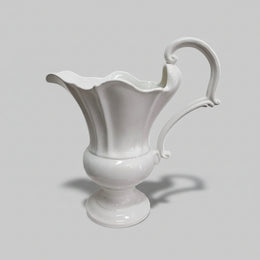 French Provincial White Glazed Scalloped Ceramic Pitcher Vase