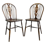 Antique English 19th Century Windsor Wheelback Solid Wood Dining Chair