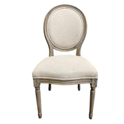Louis XVI Style Weathered Natural Wood Oval Back Cream Dining Chair