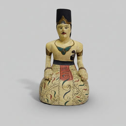 Artisanal Hand-Painted Javanese Loro Blonyo Wooden Folk Art Sculpture