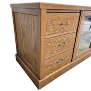 Rustic Oak Sideboard with Triple Drawers and Glass Display