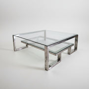 The One Two-Tier Glass & Silver Coffee Table