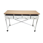 Industrial Metal and Wood 4-Drawer Console Table on Casters
