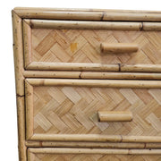 Vintage Bohemian Woven Rattan and Split Bamboo 3 Drawer Bedside Nightstands