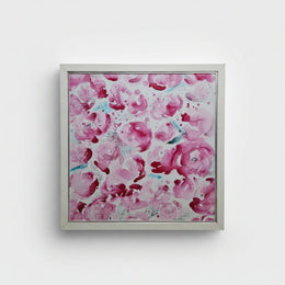 Vibrant Pink Abstract Floral Framed Original Mixed Media Canvas Painting