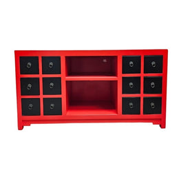 Striking Red and Black Orient-Inspired 12-Drawer Sideboard