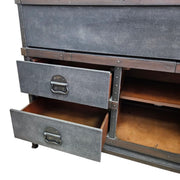 Pottery Barn Industrial Ludlow Black Leather Steamer Trunk Secretary Desk