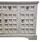 Hand-Carved Whitewashed Wooden Rustic Sideboard