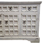 Hand-Carved Whitewashed Wooden Rustic Sideboard