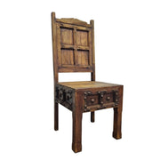Medieval Style Teakwood Dining Table and Six Panel Back Chairs Set