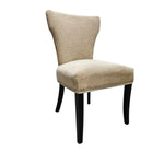 Sophisticated Beige Fabric Studded Backrest Wooden Dining Accent Chair