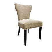 Sophisticated Beige Fabric Studded Backrest Wooden Dining Accent Chair