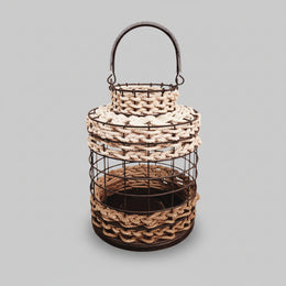 Home Center Zayn Industrial Wire and Woven Rope Decorative Lantern