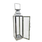Industrial Style Polished Stainless Steel Tall Glass Lantern
