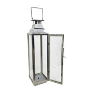 Industrial Style Polished Stainless Steel Tall Glass Lantern