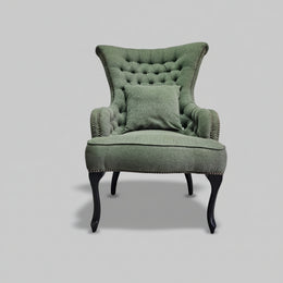 Sedar Vintage Style Green Fabric Tufted Wingback Armchair
