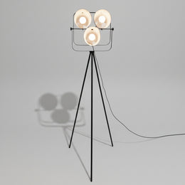 Industrial Style Matte Black Triple Shade Studio Tripod Floor Lamp