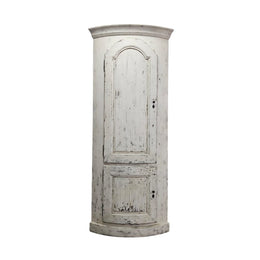 Vintage-Inspired Distressed White Arched Corner Cabinet