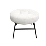 Minimalist Off White Fabric Round Footstool with Tapered Black Metal Legs
