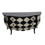 Hollywood Regency Black & Silver Harlequin Bombé Chest