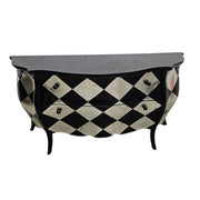 Hollywood Regency Black & Silver Harlequin Bombé Chest