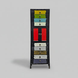 Playful Multicolour Hand Painted Wooden Tallboy Chest of Drawers