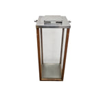 Tall Industrial Metal Wood and Glass Storm Lantern Candle Holder
