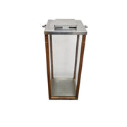 Tall Industrial Metal Wood and Glass Storm Lantern Candle Holder