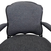 Vintage French Louis Style Black Lacquered Upholstered Armchair