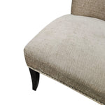 Sophisticated Beige Fabric Studded Backrest Wooden Dining Accent Chair