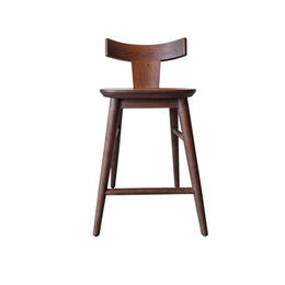 Handcrafted Solid Wood Stool with Sculpted Back