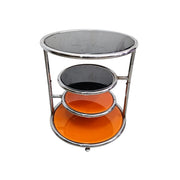 Funky Space Age Chrome and Orange Tiered Swivel Side Table
