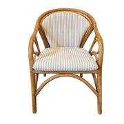 Charming Curved Rattan Striped Fabric Upholstered Armchair