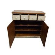 Vintage Apothecary-Style Cream Chest with Natural Wood Top